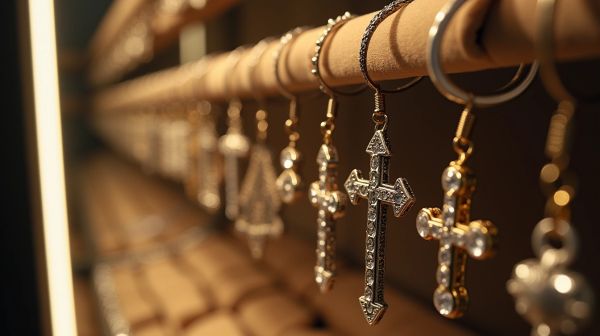 Les boucles d'oreilles croix reviennent dans les vitrines